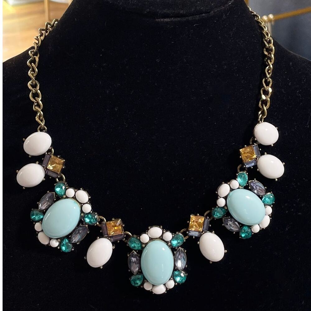 Sugarfix by Baublebar Statement Necklace Blue White Aqua Rhinestone Beaded - Picture 2 of 9